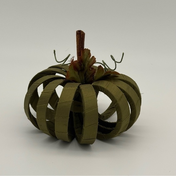 Rustic Satin Wrapped Pumpkin Decor Fall Decorations Autumn Halloween Olive Green - Picture 1 of 6
